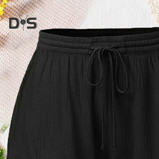 Damen-Shorts, Sommer, elastischer Kordelzug in der Taille, einfarbig, Spitzenbesatz, Shorts, lockere Passform, elastische, enge Yogahose