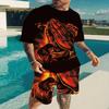 Fashion Retro Casual Vacation Summer Men's Suit 3D Printed Sportswear Short-sleeved Suit Oversized Round Neck T-shirt Shorts 2-piece