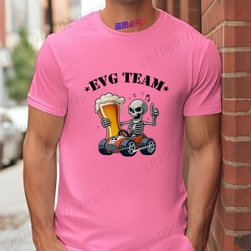 French Evg Team Future Groom Man Squad T-shirt Men's Single Farewell Tees Bachelor Party Shirt Funny Beer Skeleton Wedding Tops