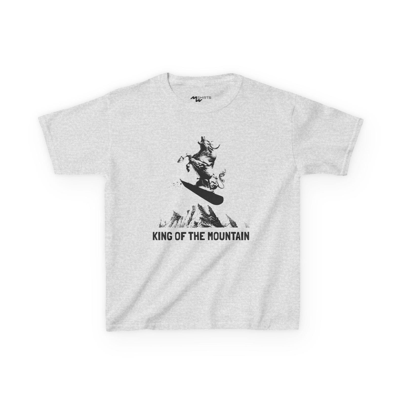Kids King of the Mountain T-Shirt: Snowboarding Bull Graphic Tee S