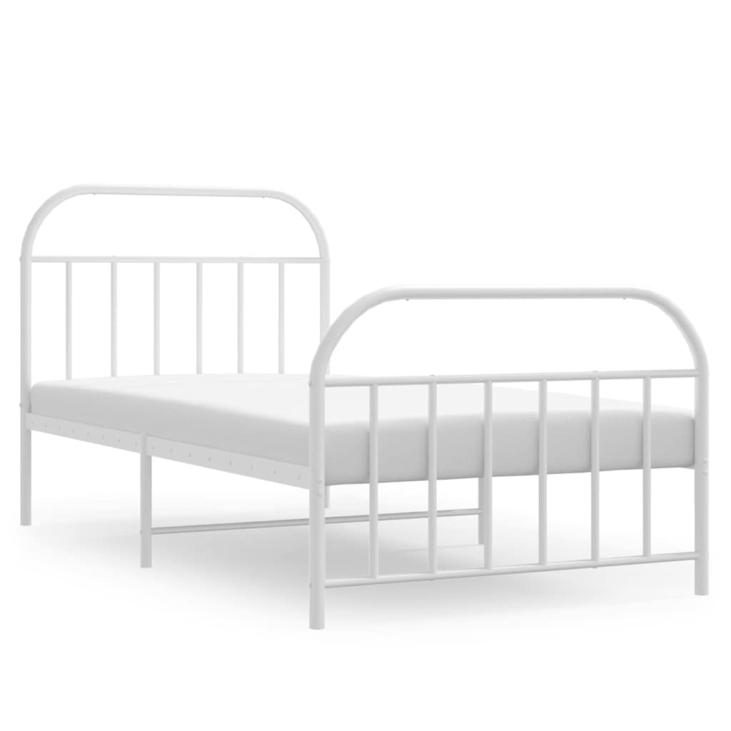 Metal Bed Frame with Headboard and Footboard White 100 x 190 cm