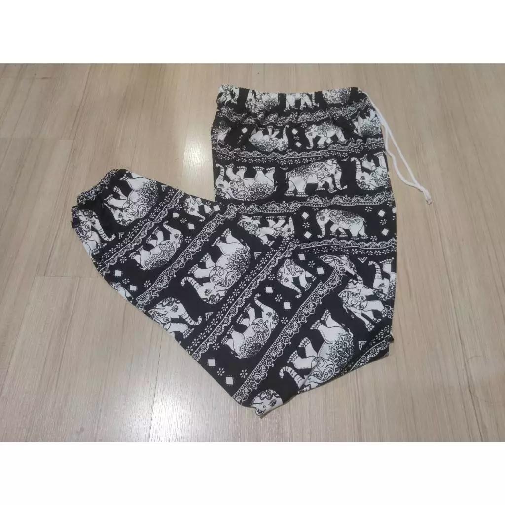 Elephant Pants Women Men Unisex Print Thailand Casual Streetwear Beach Bohemian Retro Vintage Adjustable Elastic Waist Rope Strap Loose Legs