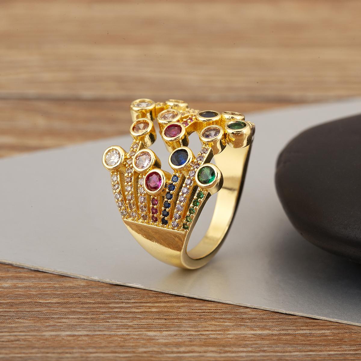 

Nidin Light Luxury Colourful/White Crystal Zircon Open Rings For Female Male Exaggerated Personality Adjustable Finger Jewelry resizable