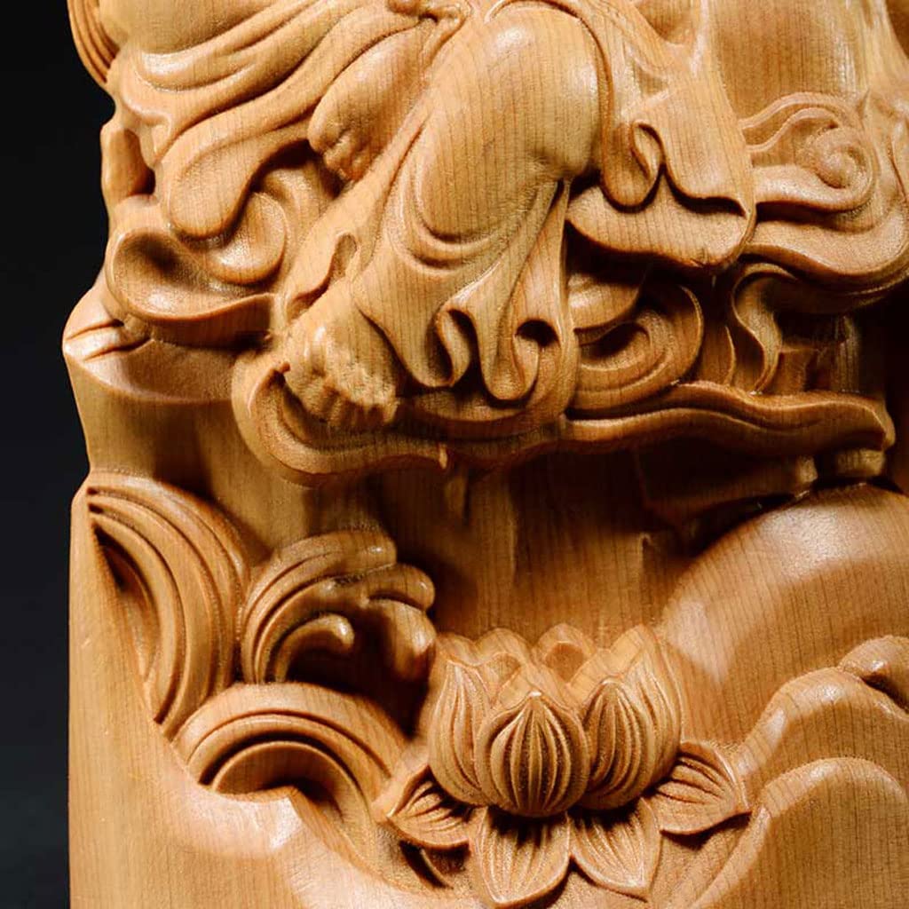 Seven Lucky Gods Figurine Hotei Natural Clifftop Buddha Statue Wood Carving Feng Shui 20cm x Width 11cm x Depth (Height 4cm)