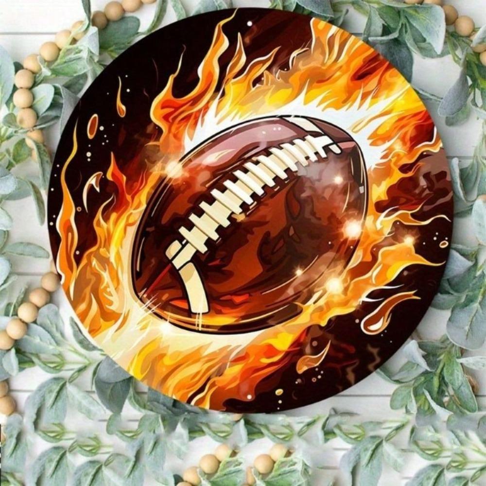 Vintage Football Flame Wreath Metal Poster Wall Art for Sports Bar