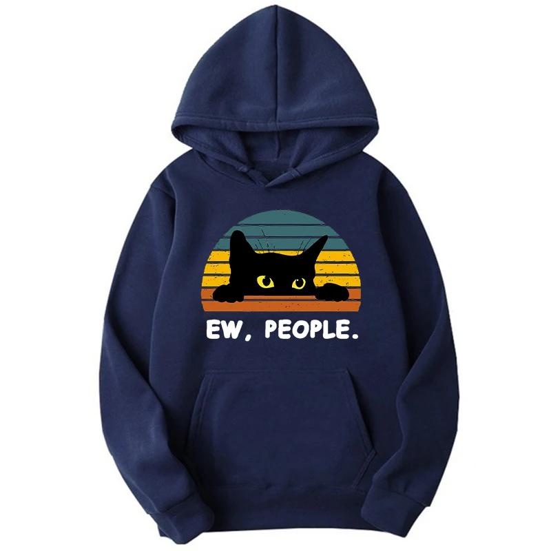 2024 Cozy Cat Men Printed Hoodie with Kangaroo Pocket - Perfect for Chilly Days Comfortable & Easy Care Casual Wear for Women