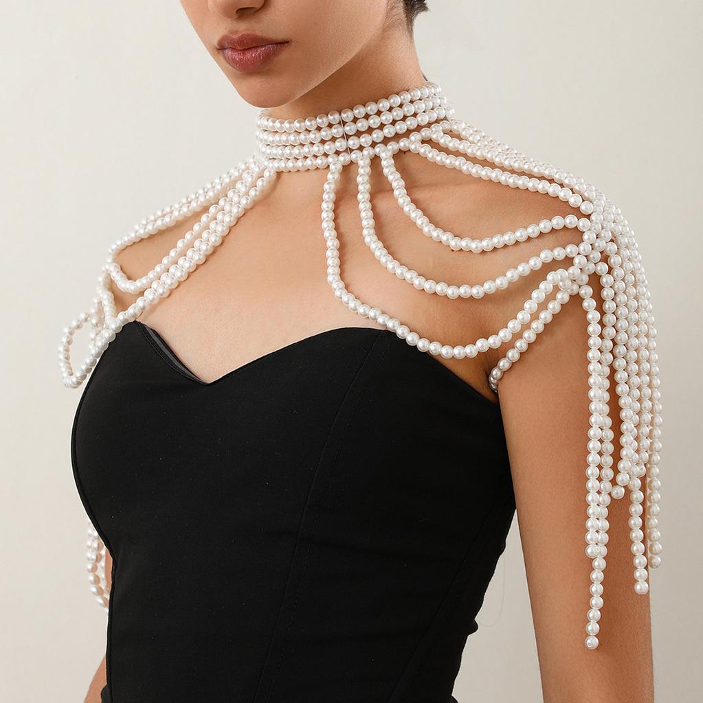 Accessories Fashion Temperament Multi-layer Imitation Pearl Tassel Shoulder Chain Dress with Clothing Body Chain Chest Chain