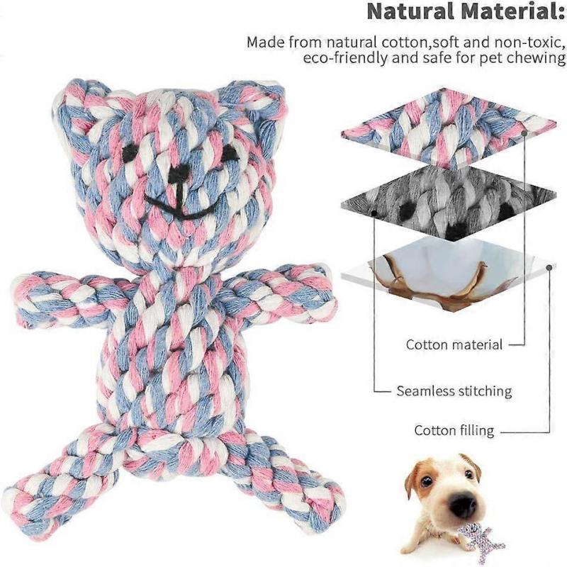 Puppy Boring Rope Toy, Cotton Natural Teeth Cleaning Chew Rope Dog Ball Knot Training Toy Puppy Toy (Bear)