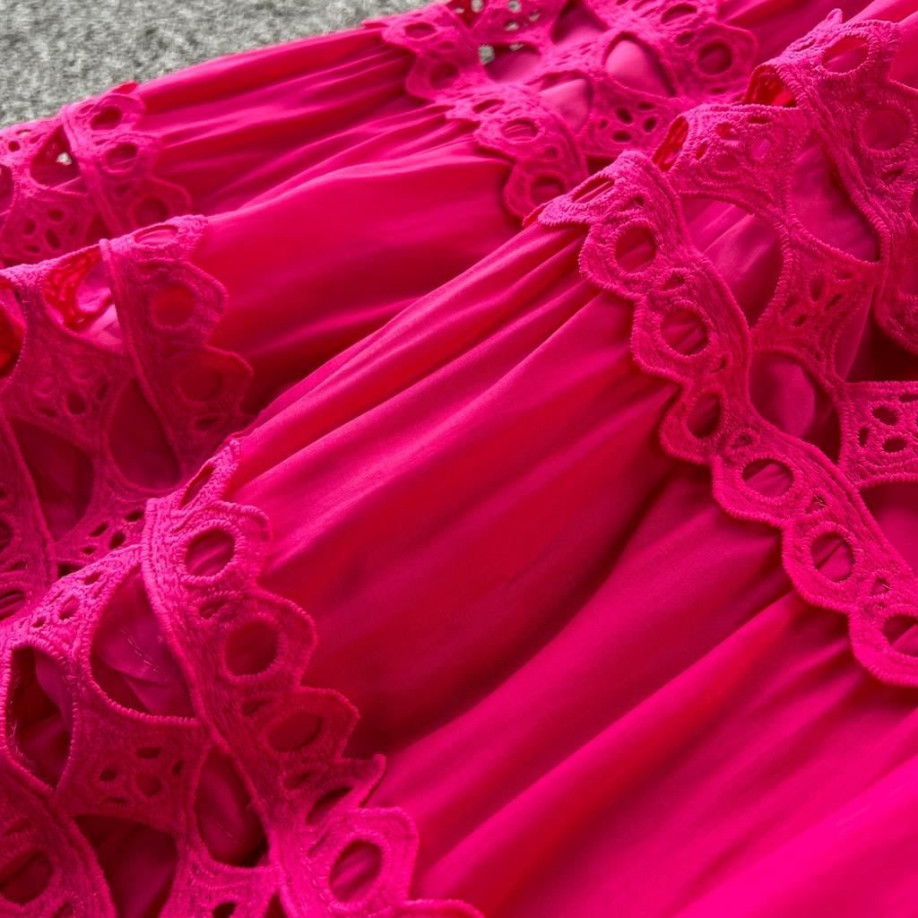 Rochie maxi lungă de vacanță cu broderie cu îmbinare din dantelă elegantă de vară Rochie de petrecere de nuntă fără mâneci pentru femei