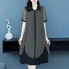 Women's Summer Plus Size Loose Dress, Mid Length Ethnic Style Flip Collar Chiffon Skirt