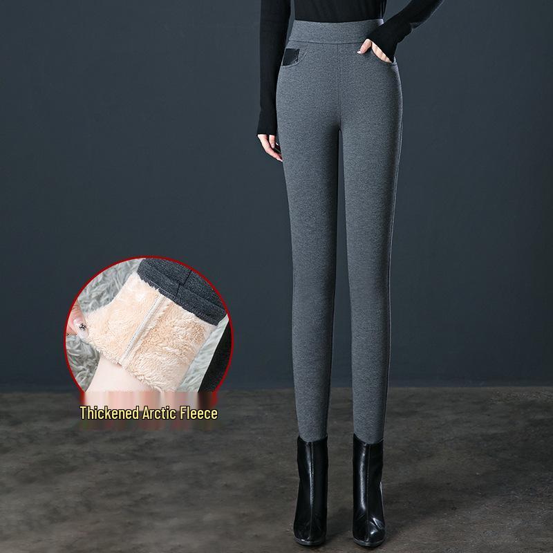 

Women s Fleece-Lined Slim-Fit Casual Pants for Autumn and Winter - Ideal for Middle-Aged and Elderly Moms 5XL темно серый