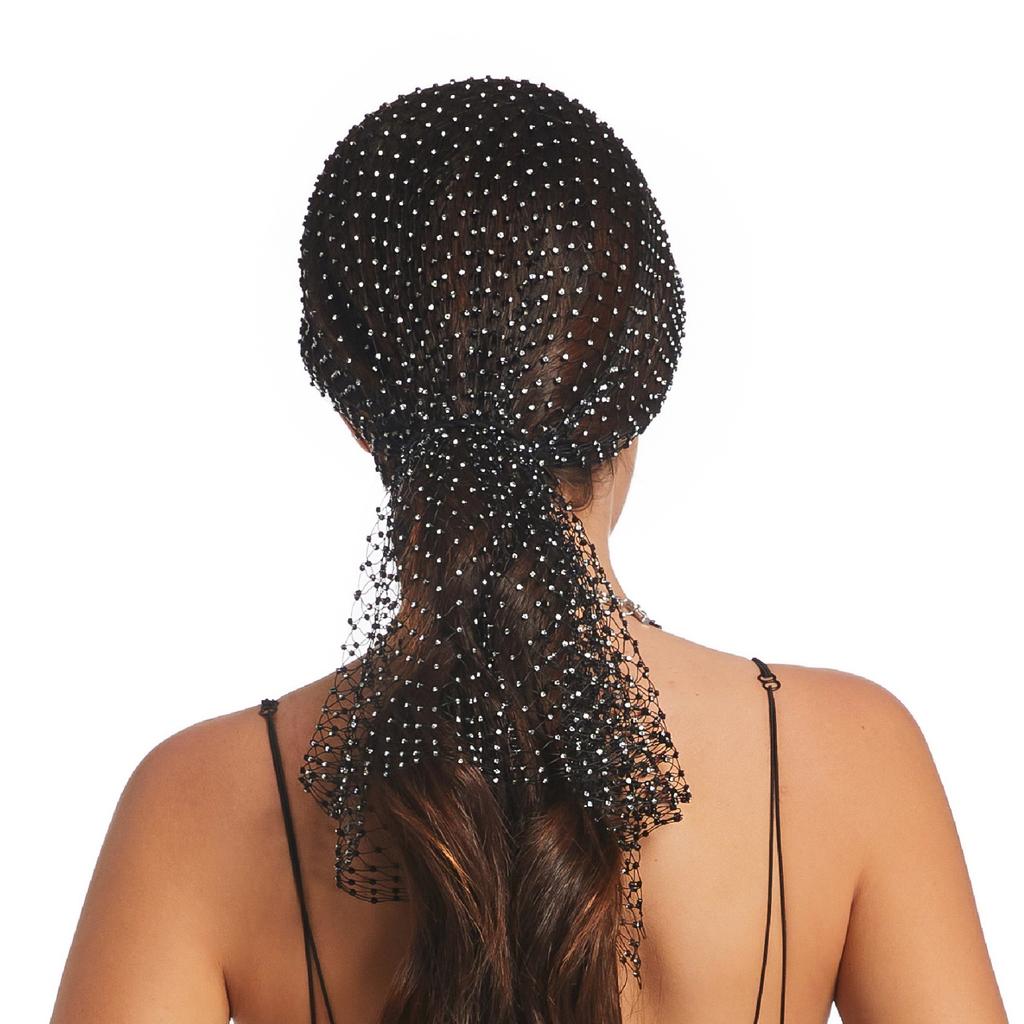 Handmade Hollow Out Fishnet Hat, Rhinestone Fashion Mid-length Fishnet Cap, Trendy Lady Accessory