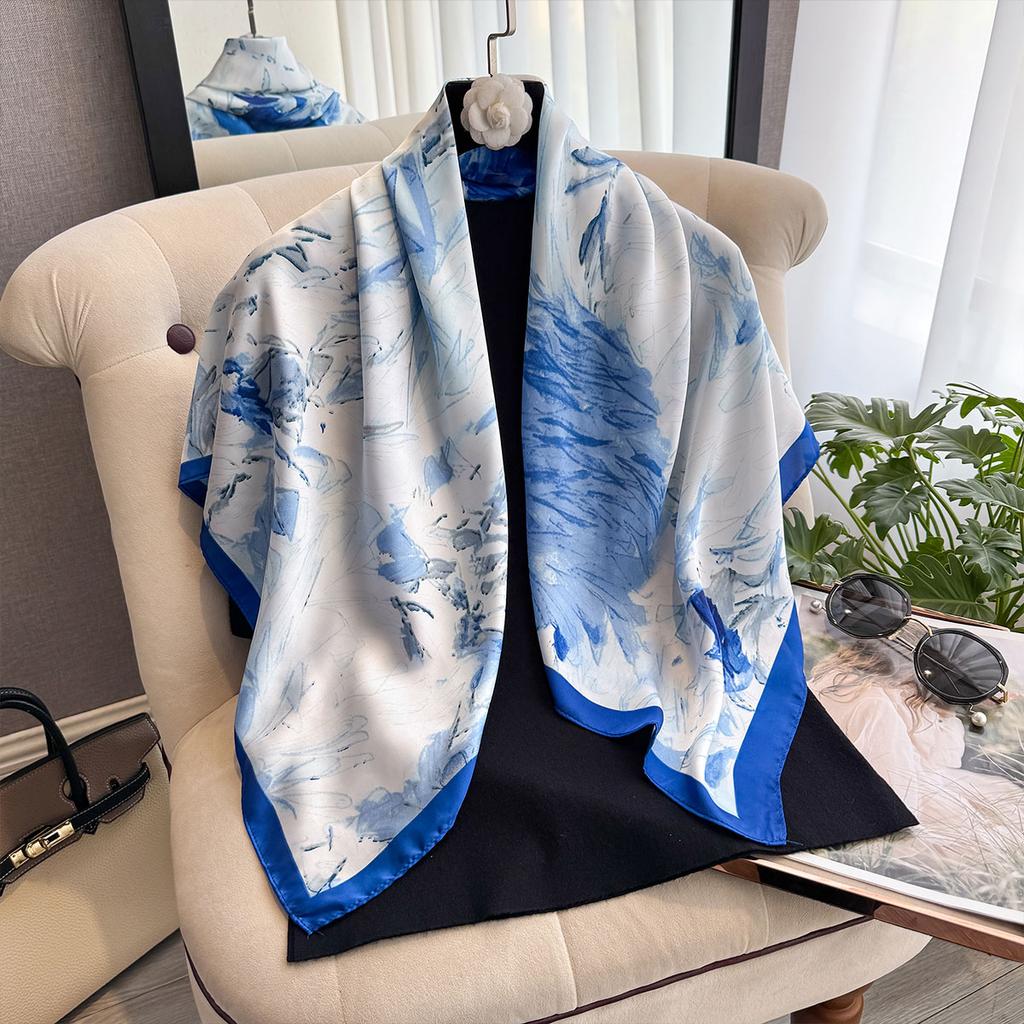 Print Head Scarf Women Four Seasons Foulard Satin Square Head Hijab Scarfs For Ladies Shawls 90*90 Silk Scarf Muslim Hijab