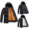 Men Winter Cotton Coat Padded Thick Plush Solid Color Hooded Long Sleeve Soft Button Closure Mid Length Windproof Pockets Elastic