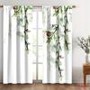 Nordic Fresh Green Leaves Print Curtains Modern Botanical Window Drapes 2 Panels Living Room Bedroom Curtains
