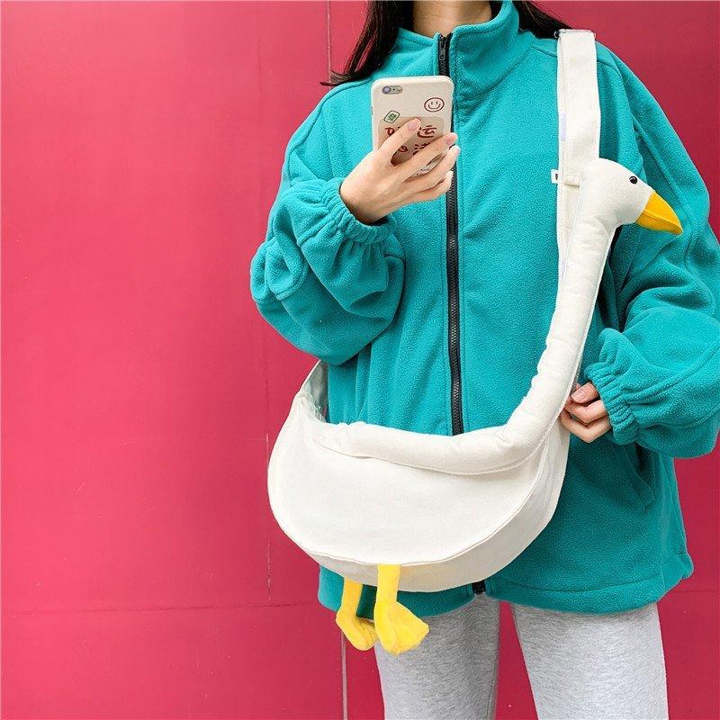

Canvas bag bag 2025 new creative duck bag casual shoulder college student personality cute animal bag белый