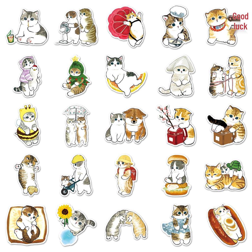 50 Hand-Drawn Q Version Kitten Stickers - Cute Animal DIY Decoration for Computers and Journals