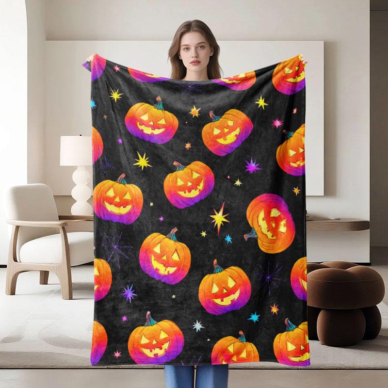 1 Stück Halloween-Kürbis-Thema, schwarz-orange Flanelldecke, weich, geeignet für Sofa, Bett, Büro, Ganzjahresgebrauch.
