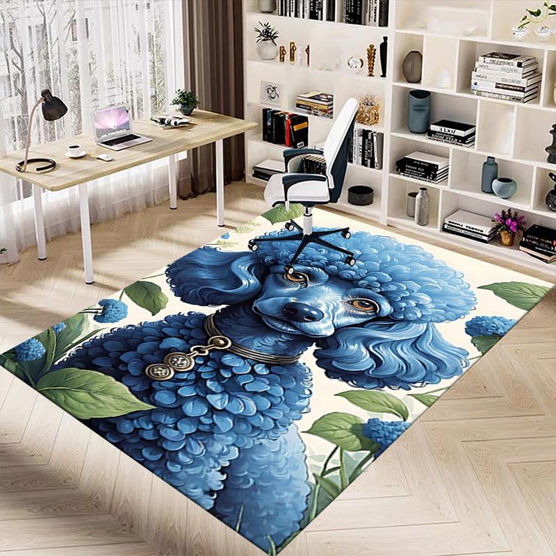1PC Blue Poodle Flowers Non-Slip Floor Carpet Compatible for Office&Living Room&Dining room - Flat-Weave Machine- Soft & Pattern-E317