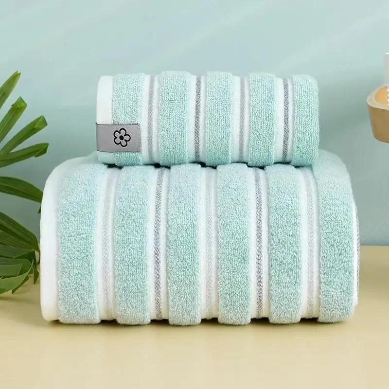 Luxurious Featured Thick Absorbent Cotton Face Towel Set with Wavy Stripes for Adults
