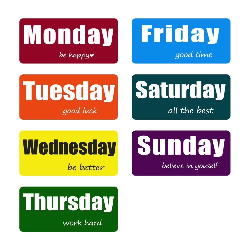 Creative Design Resin Weekday Refrigerator Magnetic Stickers 5.5X12cm Decorative Multi-color Days of the Week Fridge Magnets Set