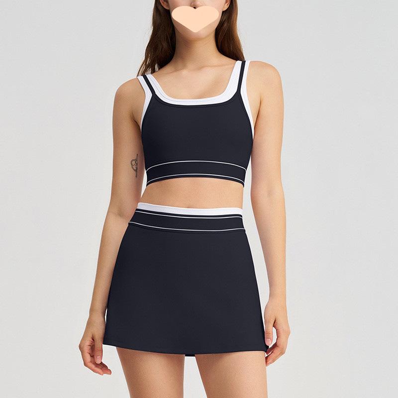 Спортивный бюстгальтер на бретельках и юбка QYZJ с цветовыми блоками M