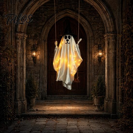 Halloween Hanging Ghost for Outdoor Decoration, Cute Flying Satin White Ghost for Home, Tree, Porch, Patio, Lawn, Garden, Holiday Party Decor