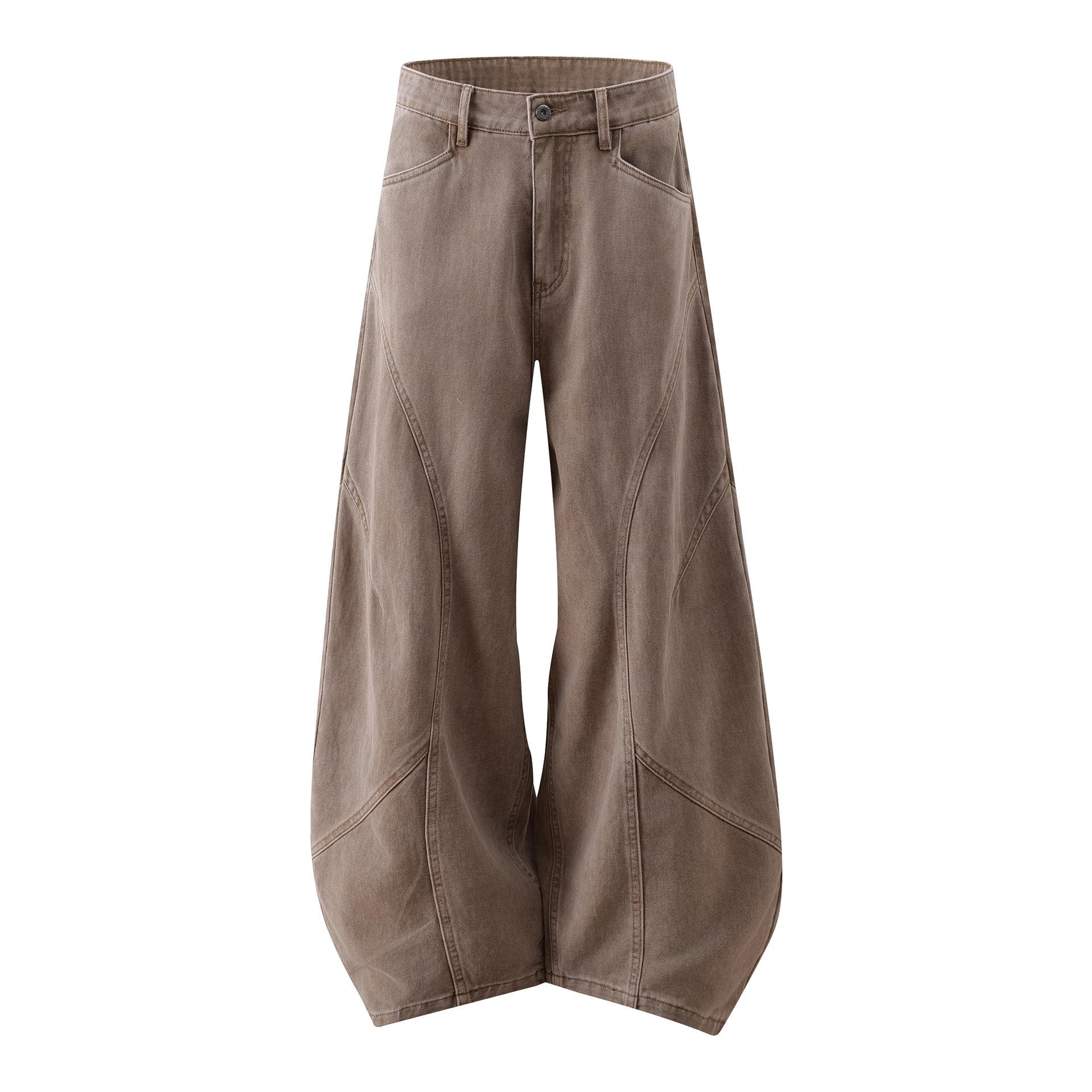 Men s American retro washed scimitar pants deconstruction casual pants loose wide-leg pants S