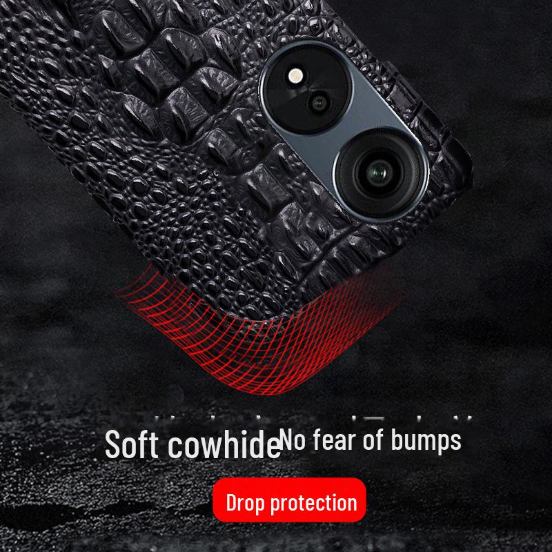 OPPO A93/A93s/A96/A97 Cowhide Dragon Head Pattern Leather Phone Case - Half Cover, Genuine Leather Protective Cover