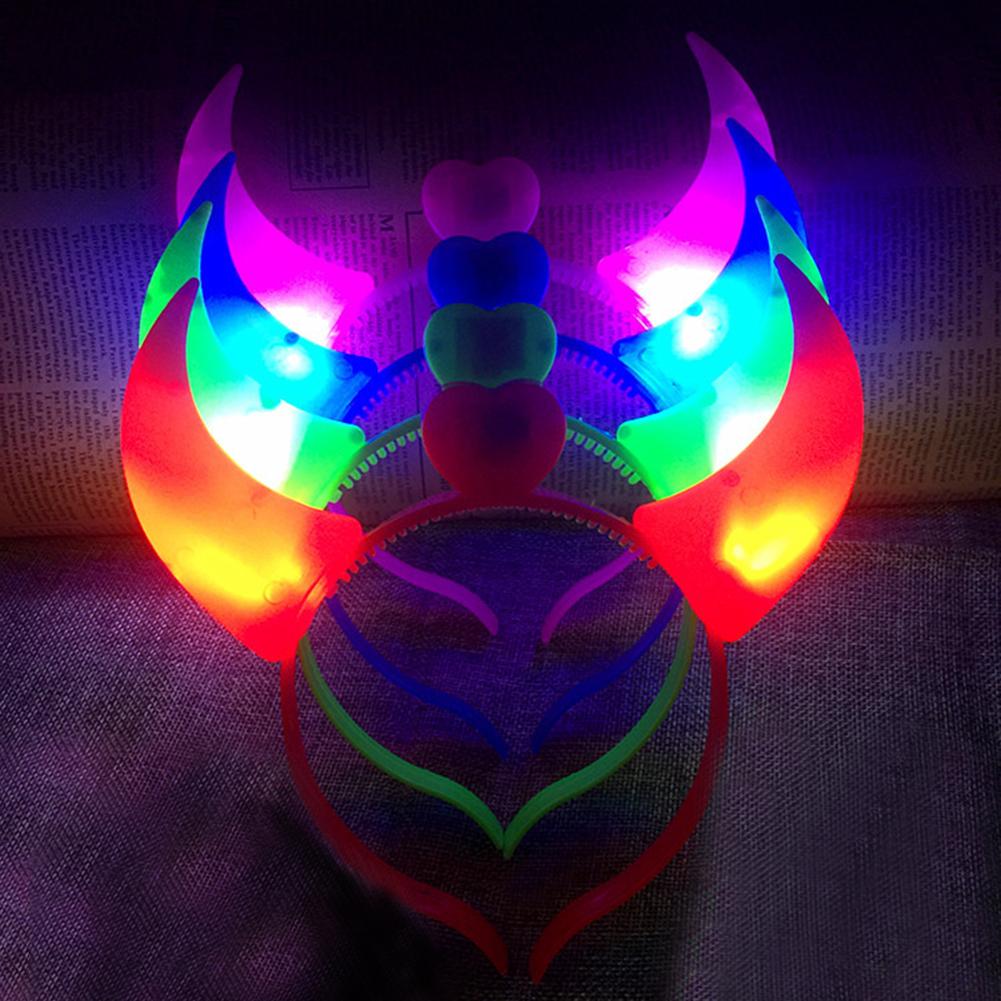 Hair Clasp Light Up LED Flashing Devil Horns Headband Stall Toys Concert Props Glowing Horns