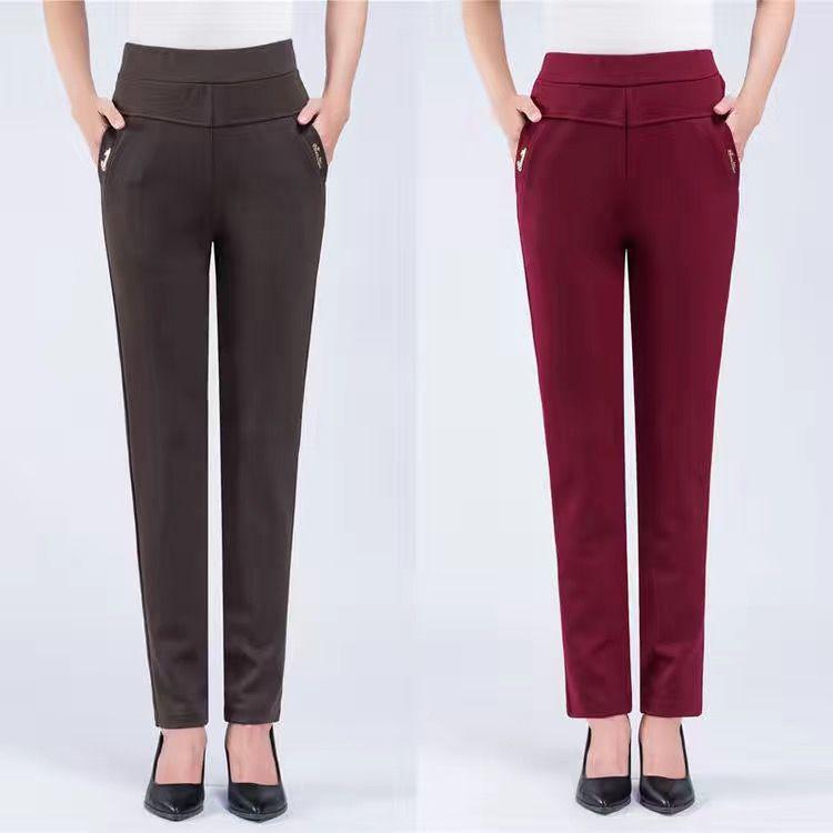 Spring and Autumn High-Waisted Elastic Straight-Leg Pants for Middle-Aged and Elderly Women