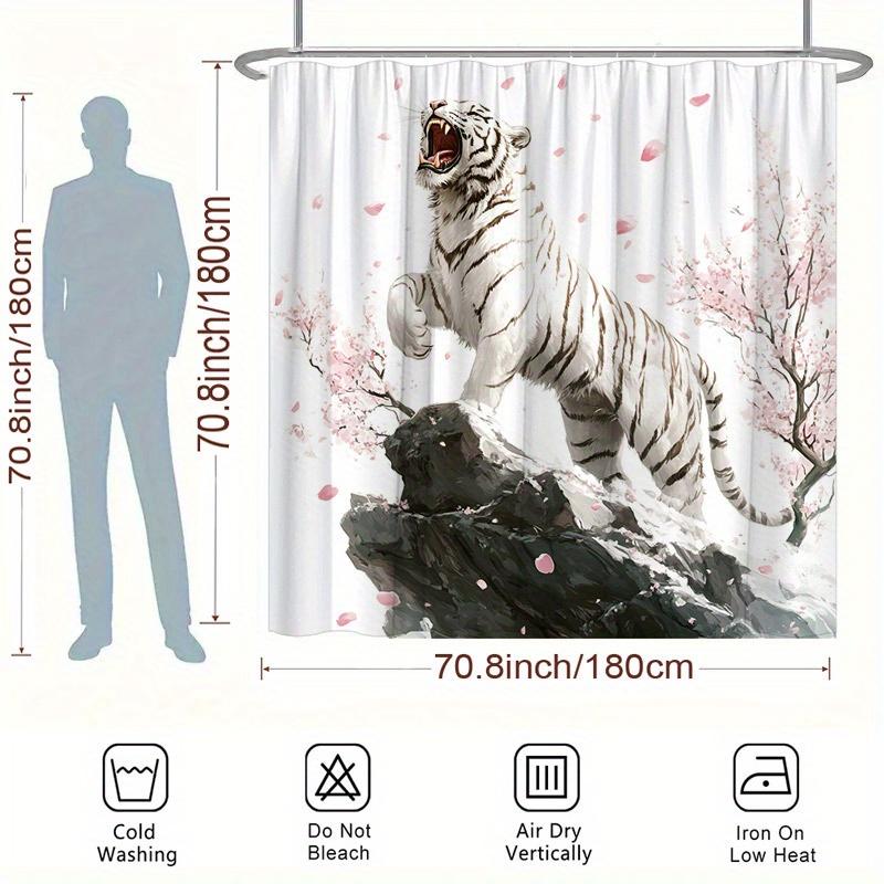 Roaring White Tiger Shower Curtain - Water-Resistant Fabric for Bathroom - Ideal for Wildlife and Nature Lovers