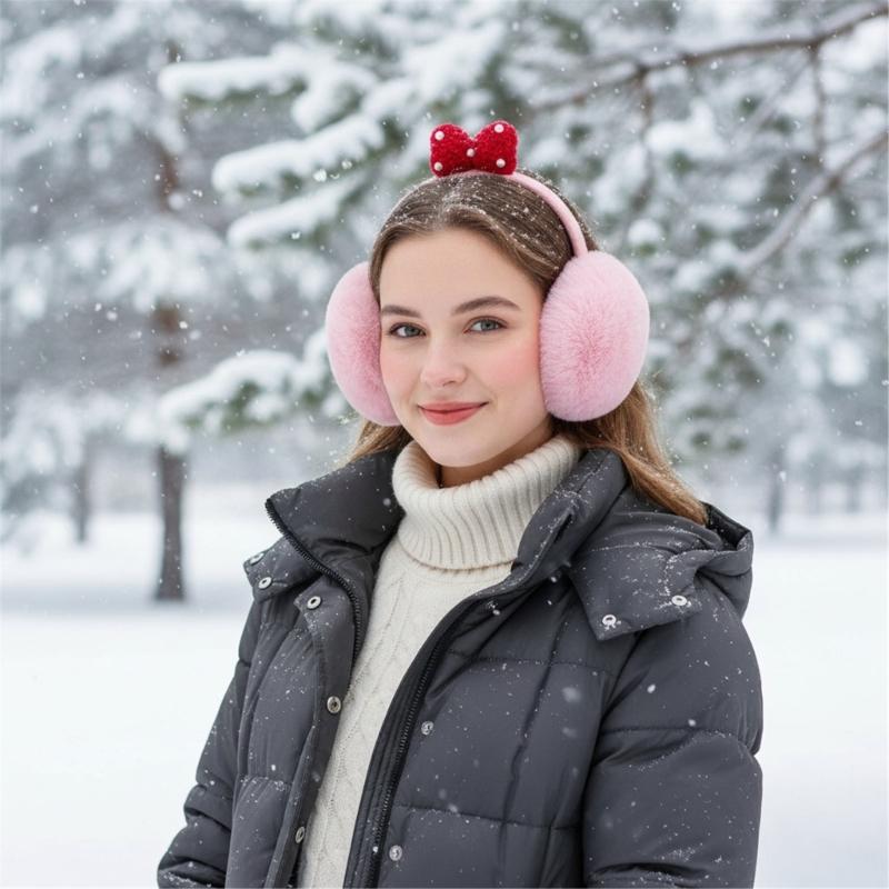 Multipurpose Plush Thermally Earmuffs With Cute Bows Design Comfortable Winter Ear Warmers For Cold Weather Activities
