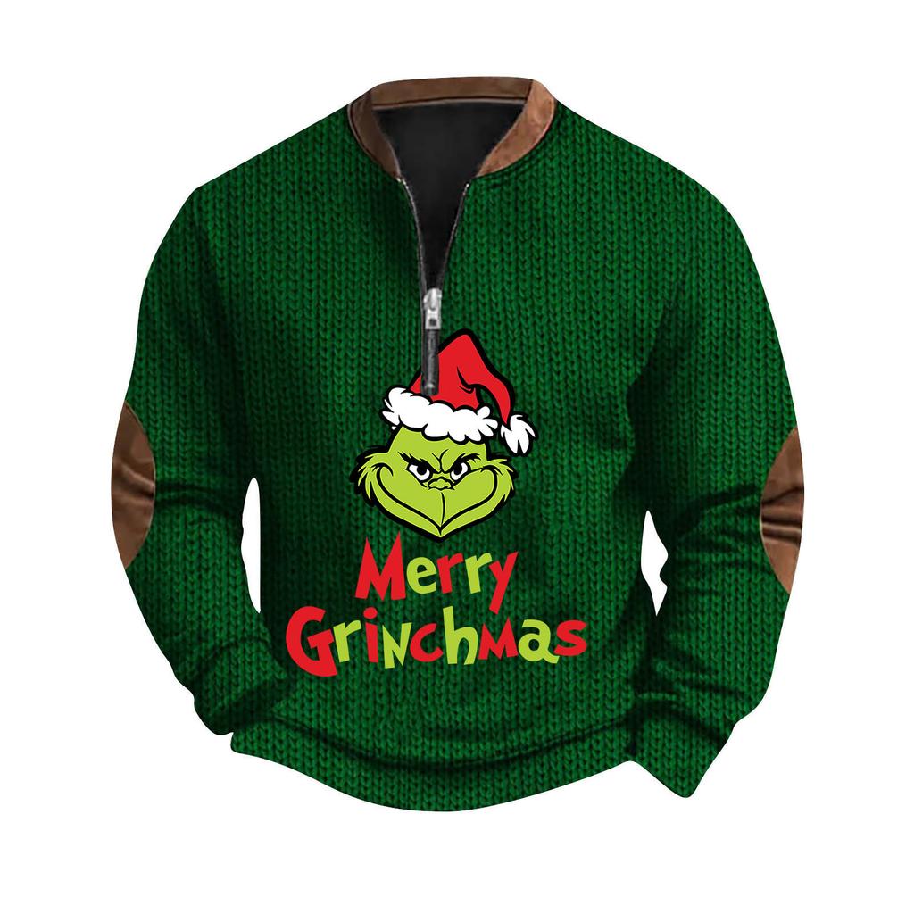 Mens Christmas Sweater Zip Up Sweatshirts Vintage Knit Graphic Sweatshirt Xmas Stand Collar Pullover