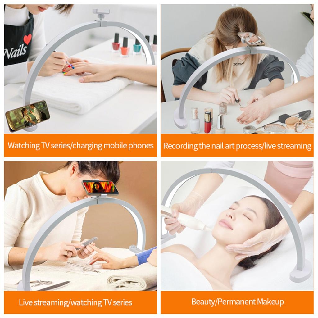 Half Moon Nail Desk Lamp with Phone Holder 28in 40W LED Arch Nail Tech Light for Makeup Salon with 3 Color Temperature