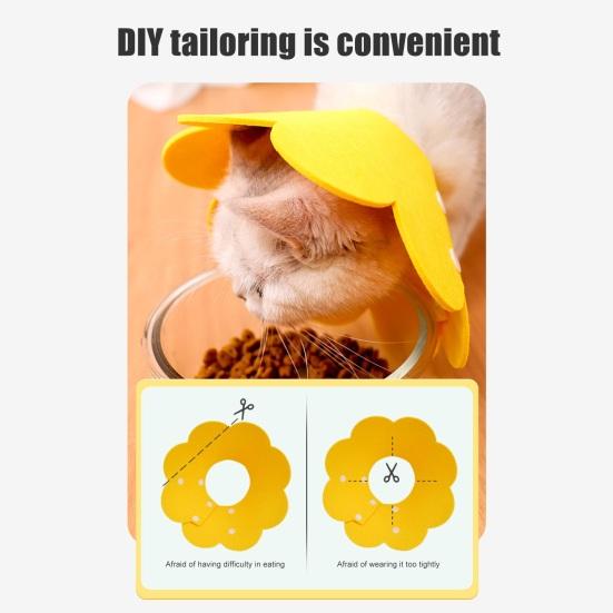 Cat Cone Recovery Collar Adjustable Cute Sunflower Pet Cone Collar Felt Recovery Cone for Kittens Prevents Lick-Bite And Scratching