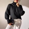Womens High Neck Knit Sweater Solid Color Pearl Embellished Long Sleeve Pullover Winter Casual Streetwear
