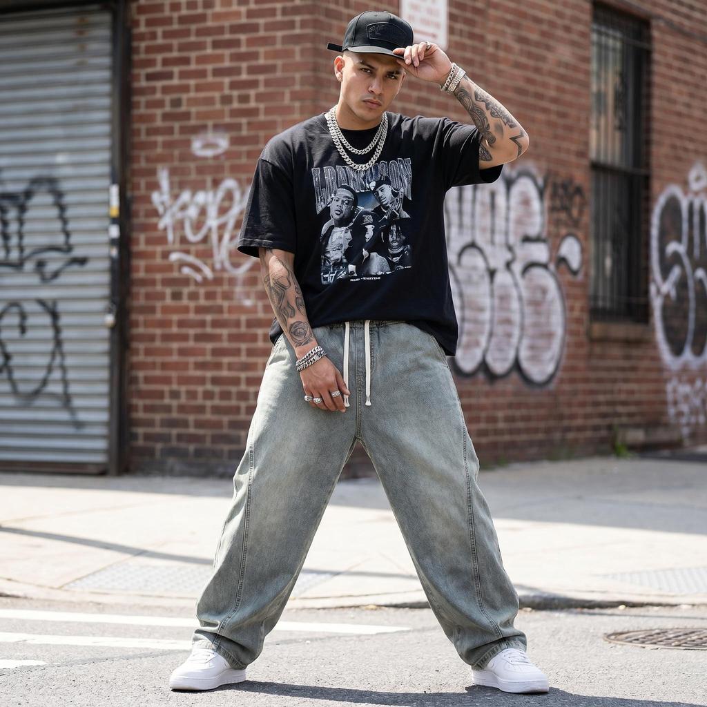 2026 Spring Summer New Men's Loose Straight Pants Wide Leg Long Trousers Streetwear Trendy Quick Drying Breathable Denim Jeans