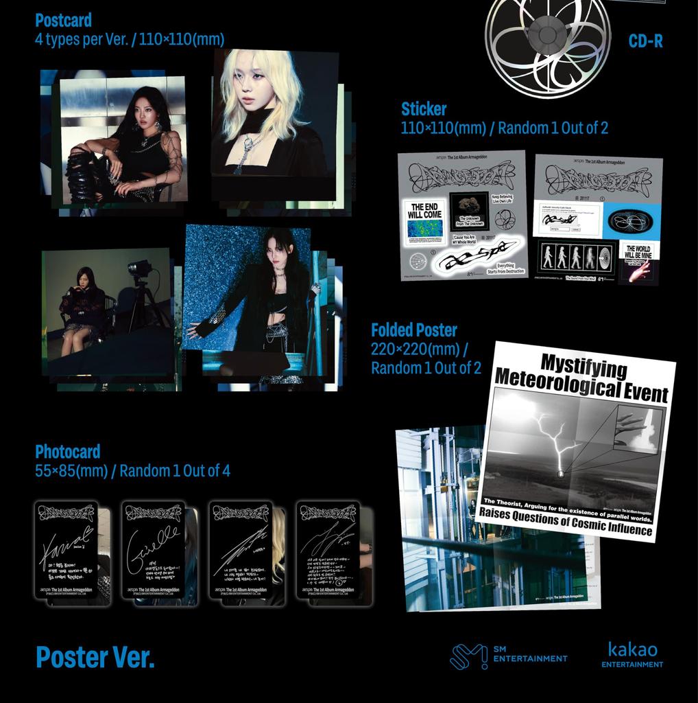 aespa Armageddon 1st Album Poster Karina Version Folded Poster on Sealed CD+1p Pack+PostCard+Sticker+PhotoCard+Tracking