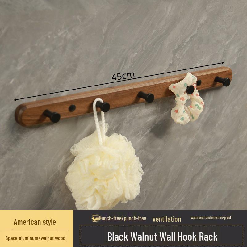 Walnut Wall-Mounted Hook for Clothes & Hats, No-Punch Installation for Door Back or Entrance Hall