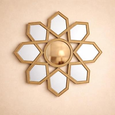 1 Pcs Round Shape Fiber Wall Mirror with Acrylic Golden Aesthetic Frame with Hook for Hanging On Walls, Home Decor, Living Room