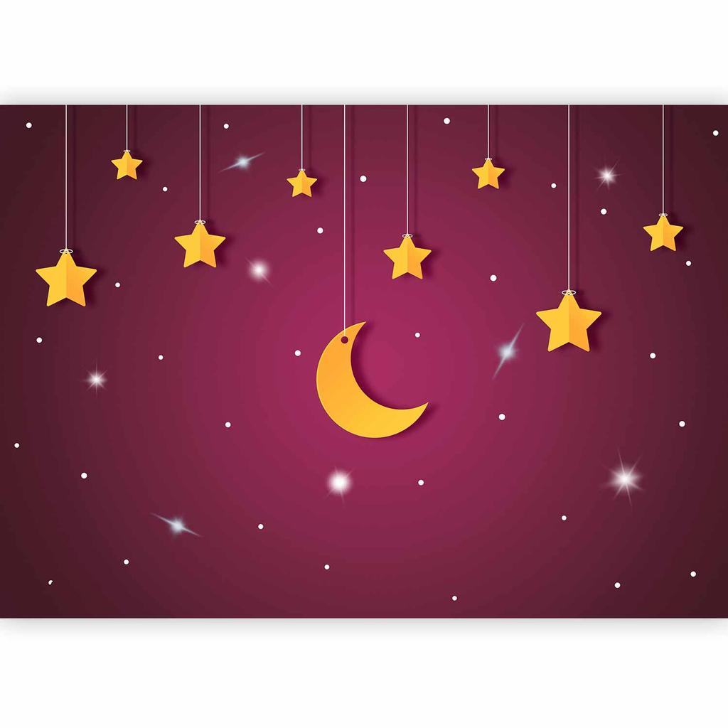 Fototapeta - Nieboskłon - Pejzaż Fioletowego Nieba Nocą Z Gwiazdami Dla Dzieci
