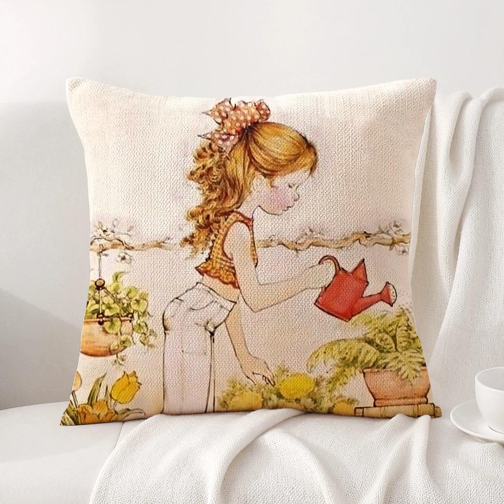 Kunst Sarah Kay Swing Girl Kussenhoes Zomerse Koelte Linnen Stof Dubbelzijdige Bedrukking Kussensloop Bank Huisdecoratie Cadeau