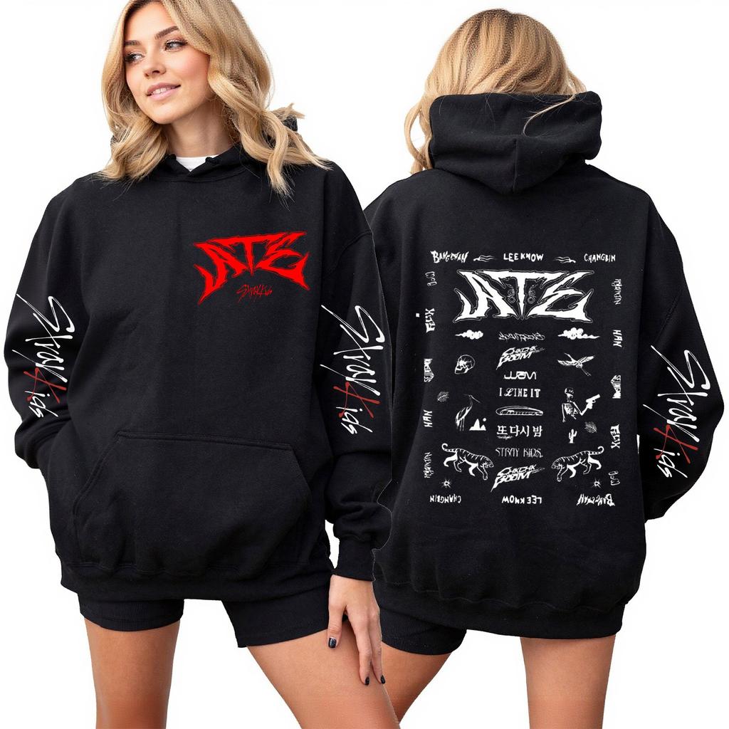 Roupa Casual Feminina da Moda Fato de Treino Top de Manga Comprida Moletom com Capuz Estampado