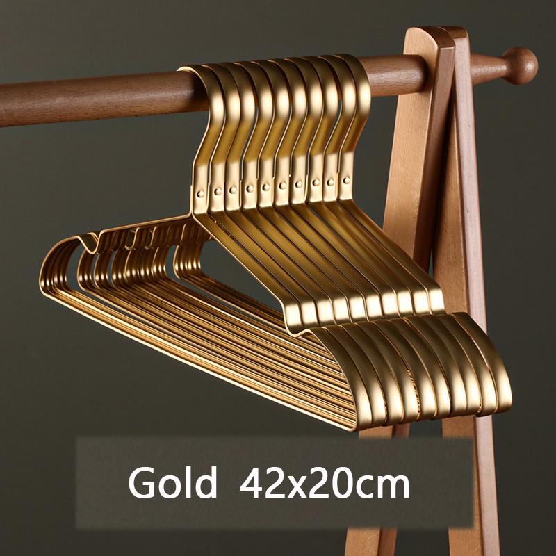 10pcs Matte Gold Hanger Clothes Horse  Aluminum Alloy Drying Rack Anti -slip Dress Towel Hangers Wardrobe Space Saver Organizer