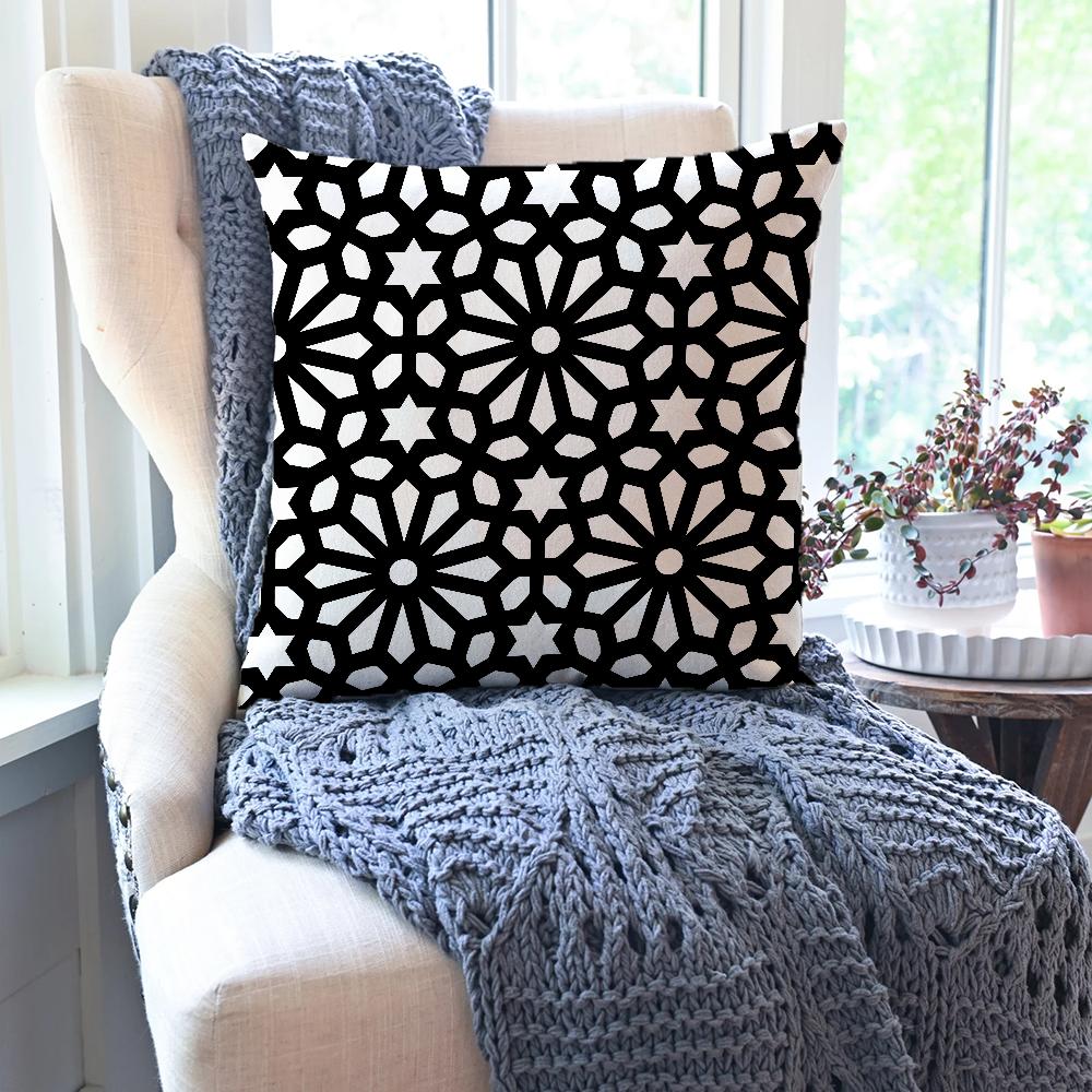 1pc Retro Simple Black And White Shape Pillow Case Square Pillow Bedroom Sofa LeisureCushionCarLiving Room Home Decoration 40X40