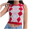 Womens Casual Plaid Knitted Tank Top  Knitwear Preppy Style V-Neck Vest Sweater