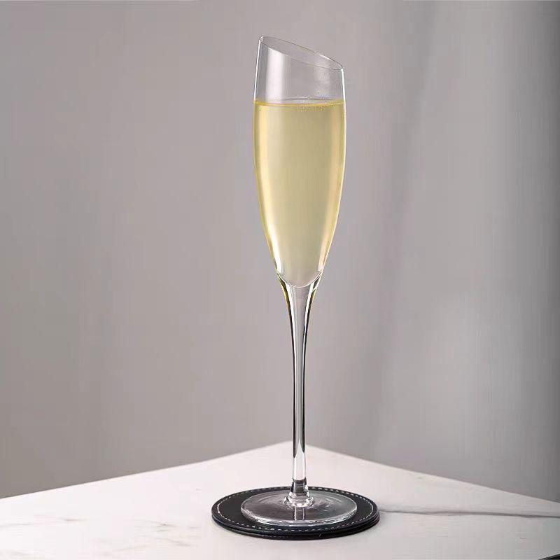 Elegant Crystal Glass Champagne Flute With Tapered Waist Slanted Rim Sparkling Wine Cocktails Home Bar Use