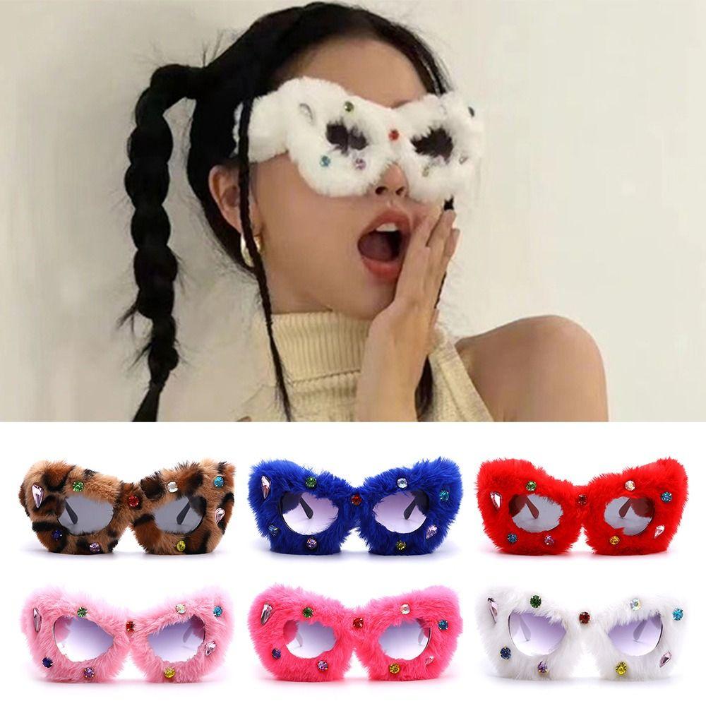 

Солнцезащитные очки «кошачий глаз» ручной работы, мягкие бархатные очки, забавные плюшевые солнцезащитные очки с бриллиантами, сувениры для вечеринок