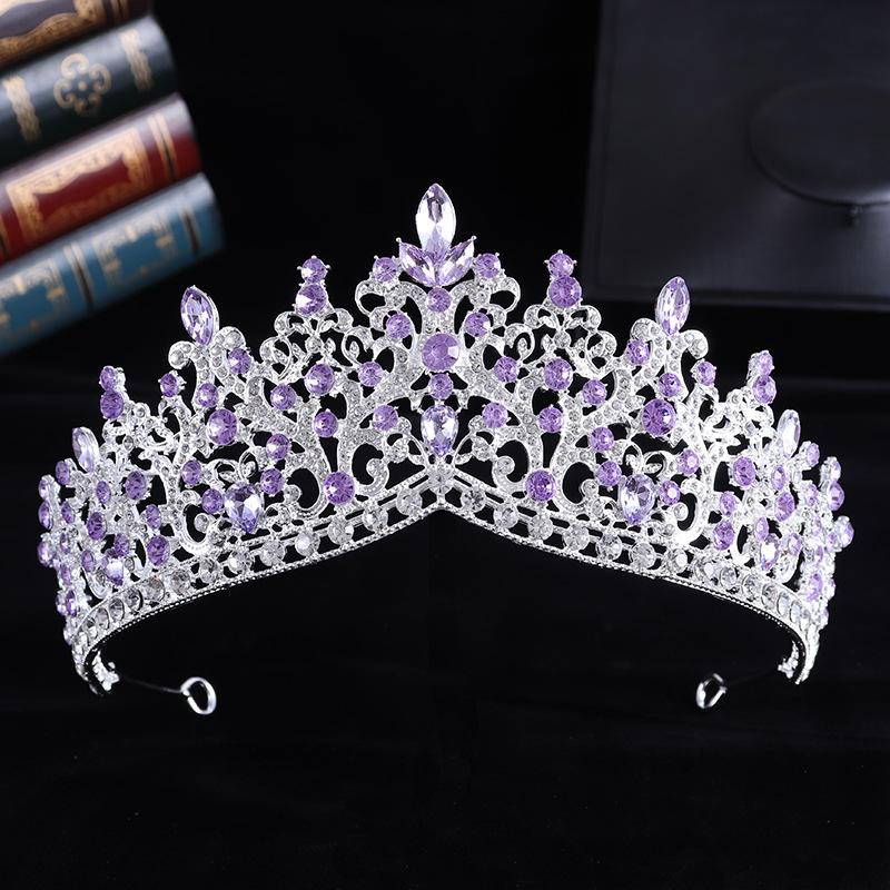 DIEZI Baroque Luxury Water Drop AB Pink Sky Blue Crystal Tiara Crown Women Party Jewelry Sets Bridal Crown Wedding Hair Jewelry